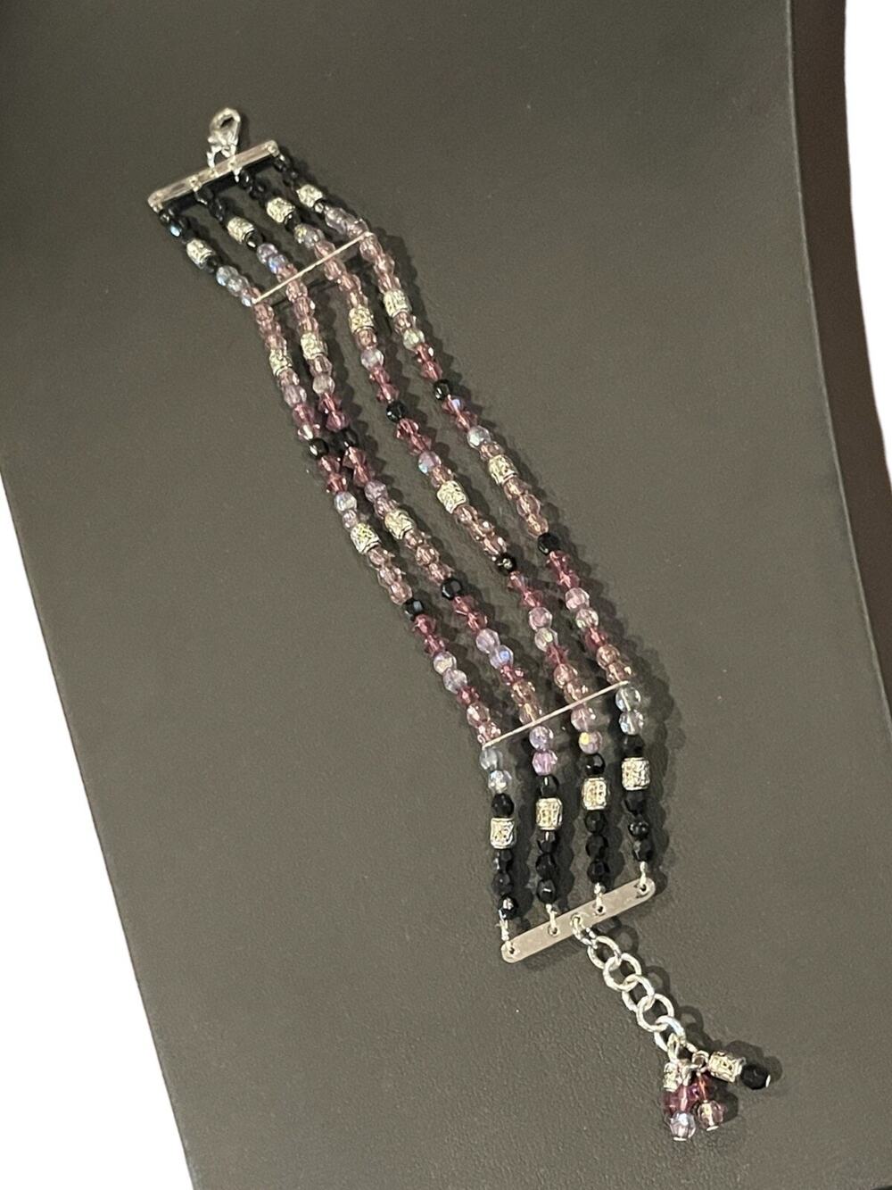 Vintage handmade crystal bracelet - silver toned metal